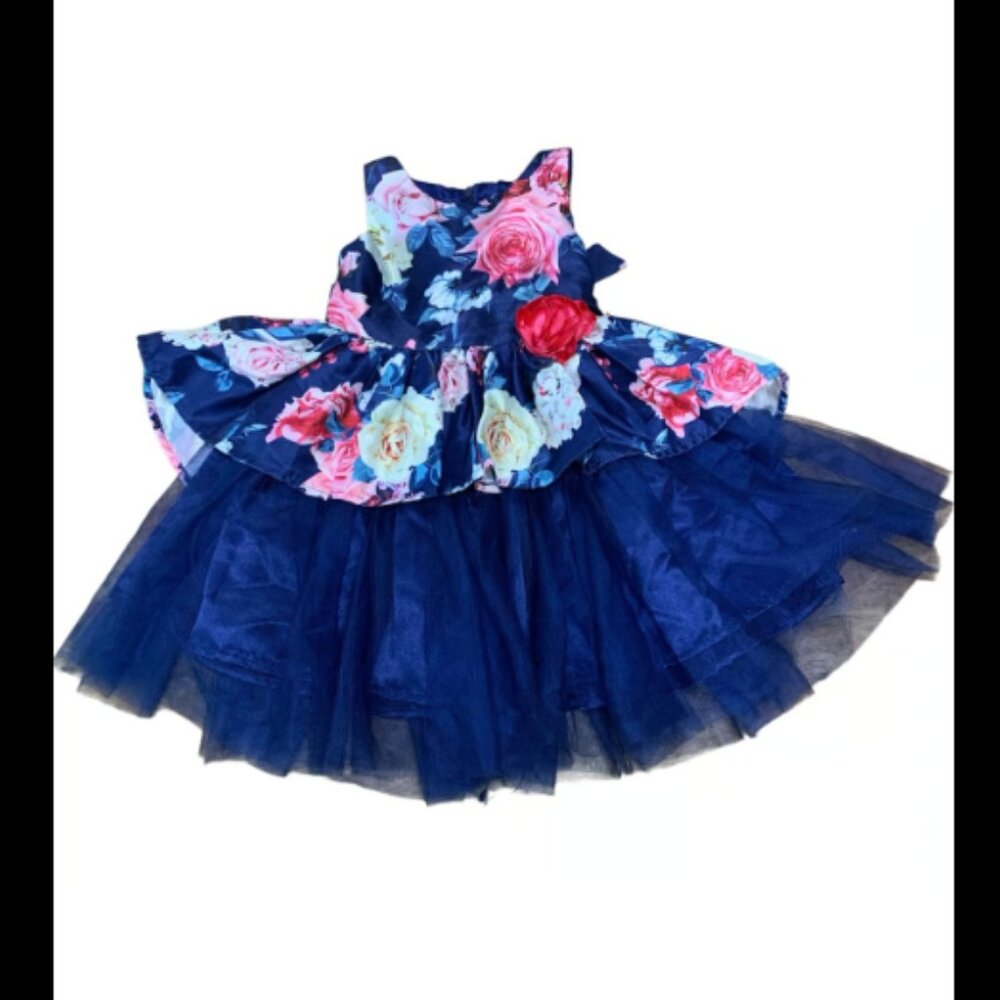 Baby girl toddler blue dress Nannette floral size 18 months party outfit tutu